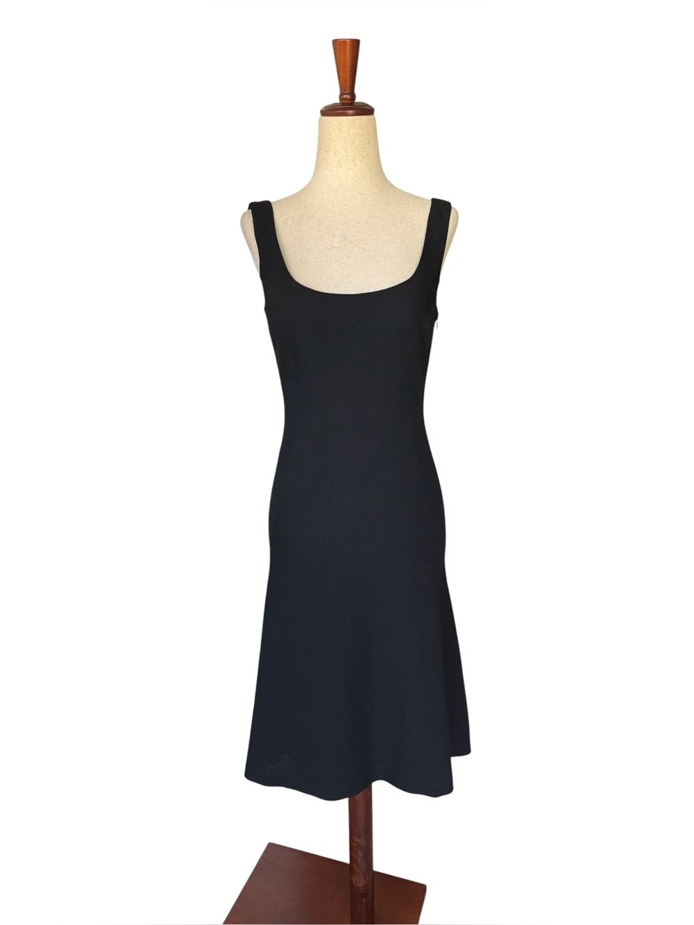 Vintage Moschino Scoop Neck Sleeveless Black Wool Midi Dress sz 4